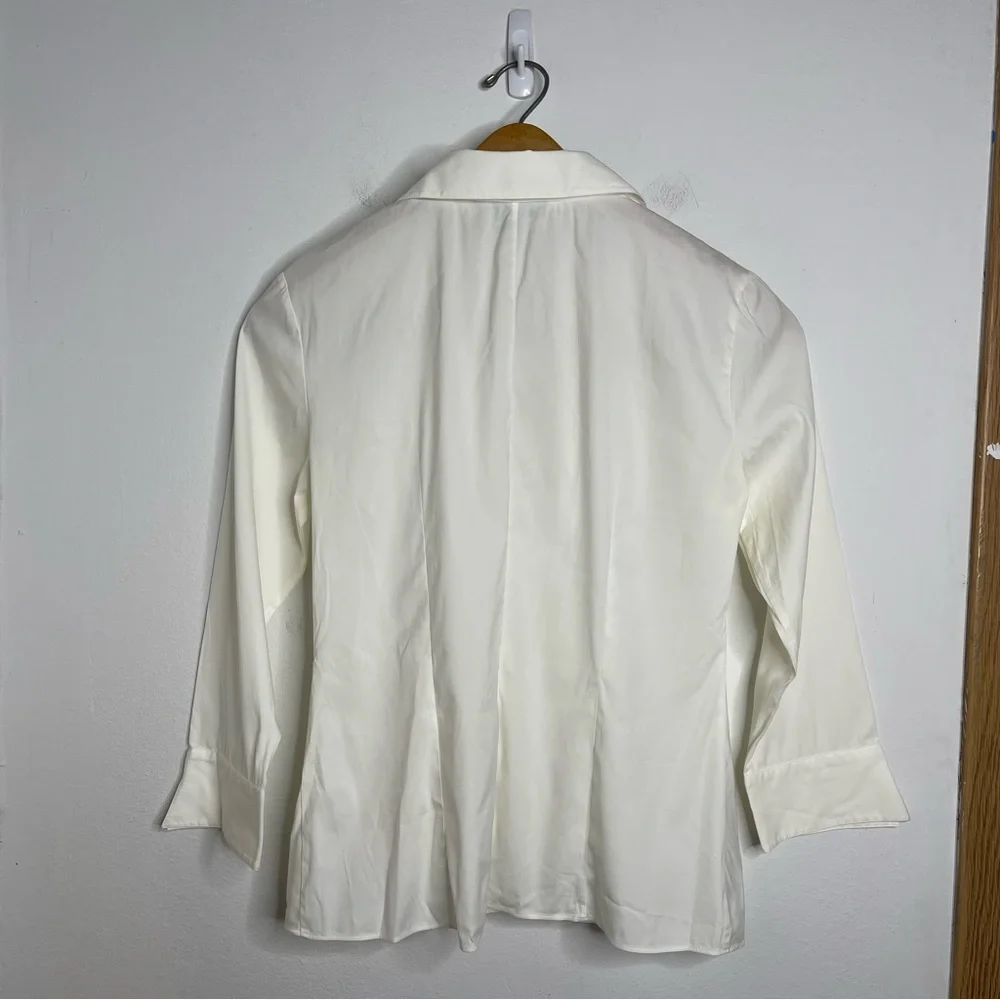 Lafayette 148 Ivory Pleaded Front Button Down Shirt Blouse Top Size 6 - Picture 3 of 16